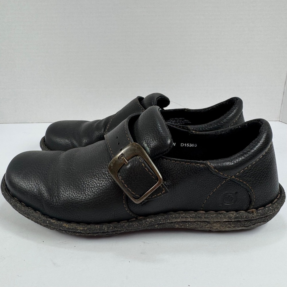 Born Black Leather Monk Strap Loafers Buckle Shoes Womens 8.5 D15303